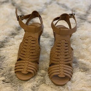 Tan block heeled sandals